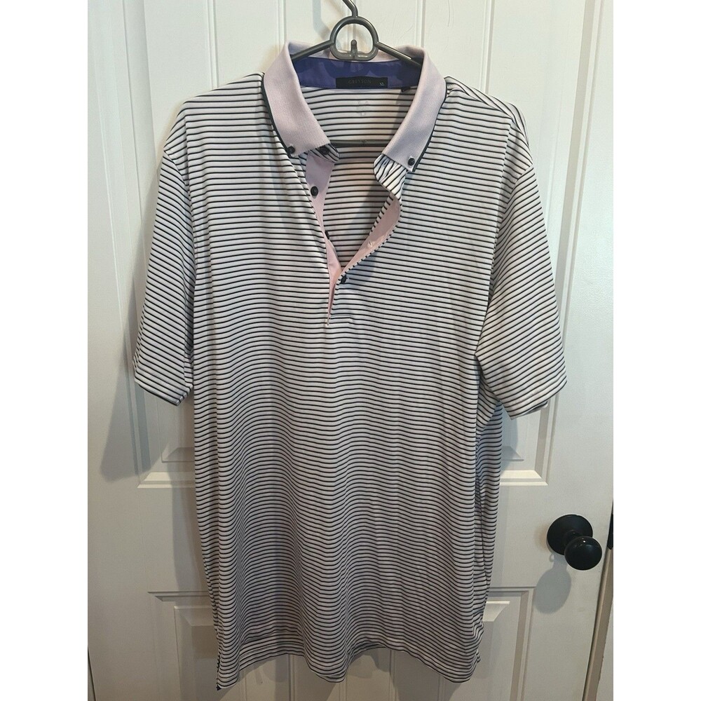 Grayson Beverly Country Club Chicago 1908 Golf Polo Men’s XL Pink Striped Shirt